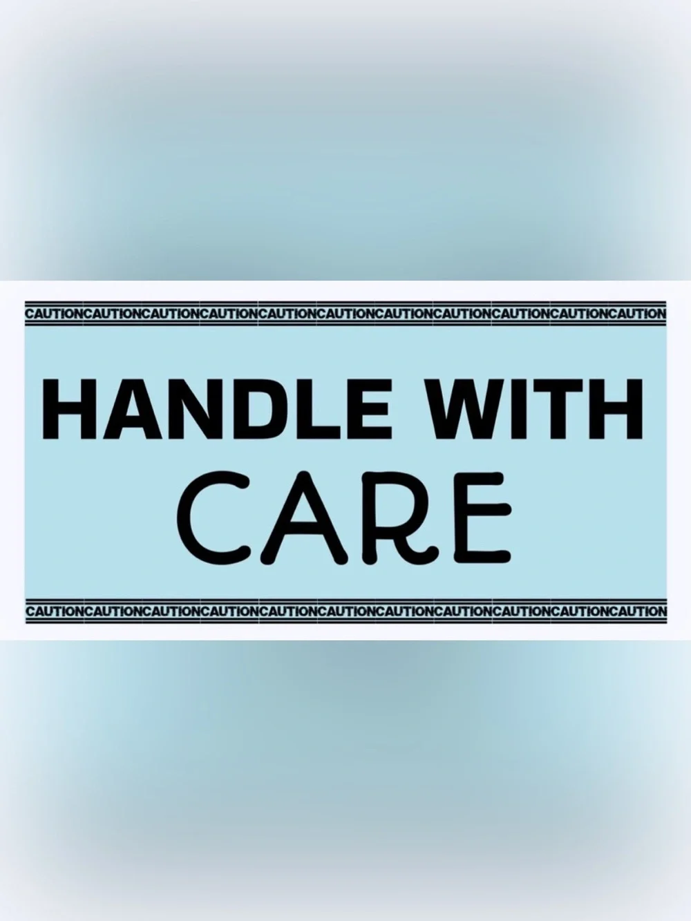 50 STICKERS - 2” x 1” - ‘HANDLE WITH CARE’ - BLUE